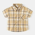 thumbnail image 2 of Toddler Summer Shirts Boys Button Down Short Sleeve T Shirt Top Casual Plaid Print Tunic Blouse Clothes for Children Khaki,4-5 Years, 2 of 5