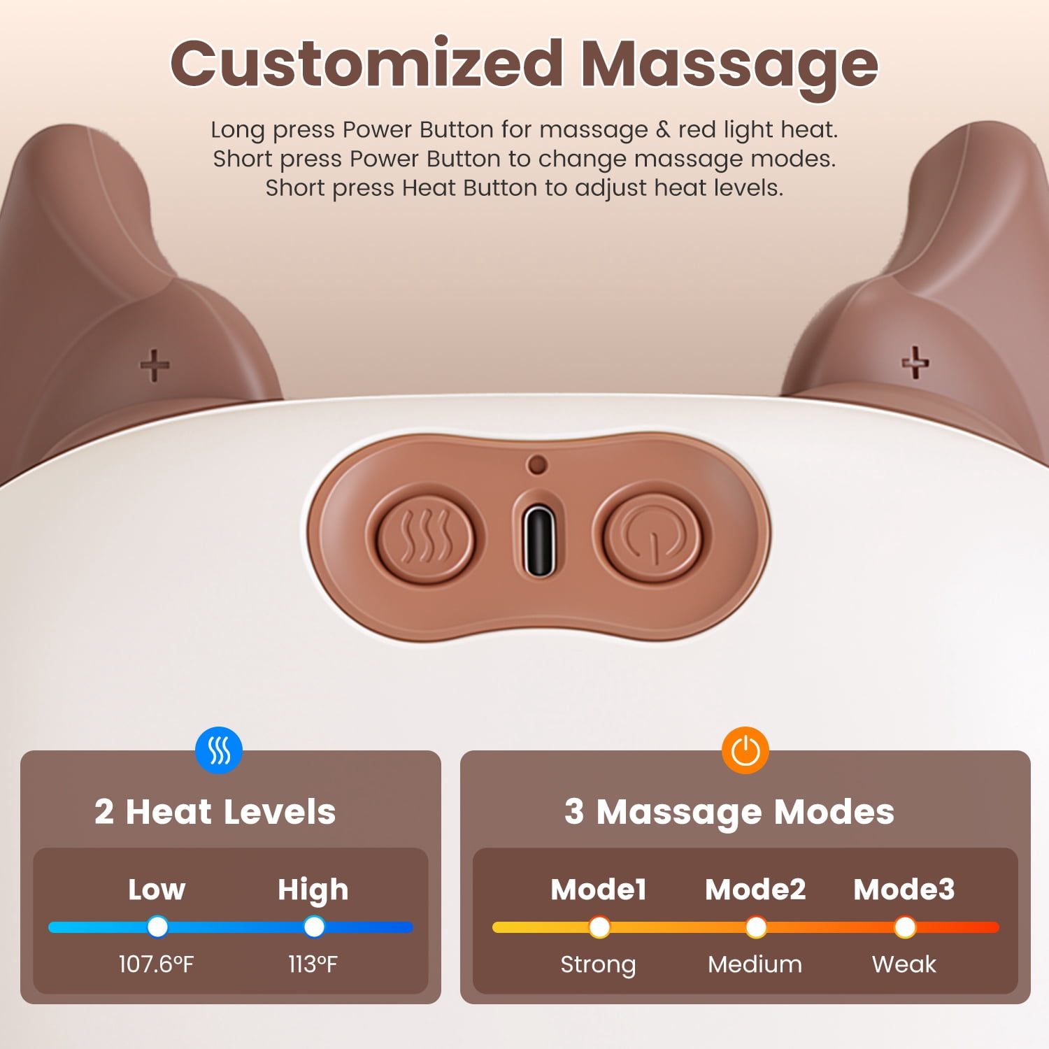 Cordless Shiatsu Neck Massager with 2 Heat Levels & 3 Intensity Settings, Rechargeable 2000mAh Deep Tissue Massage for Neck Shoulder Back Leg Ideal Gift for Home Office Travel