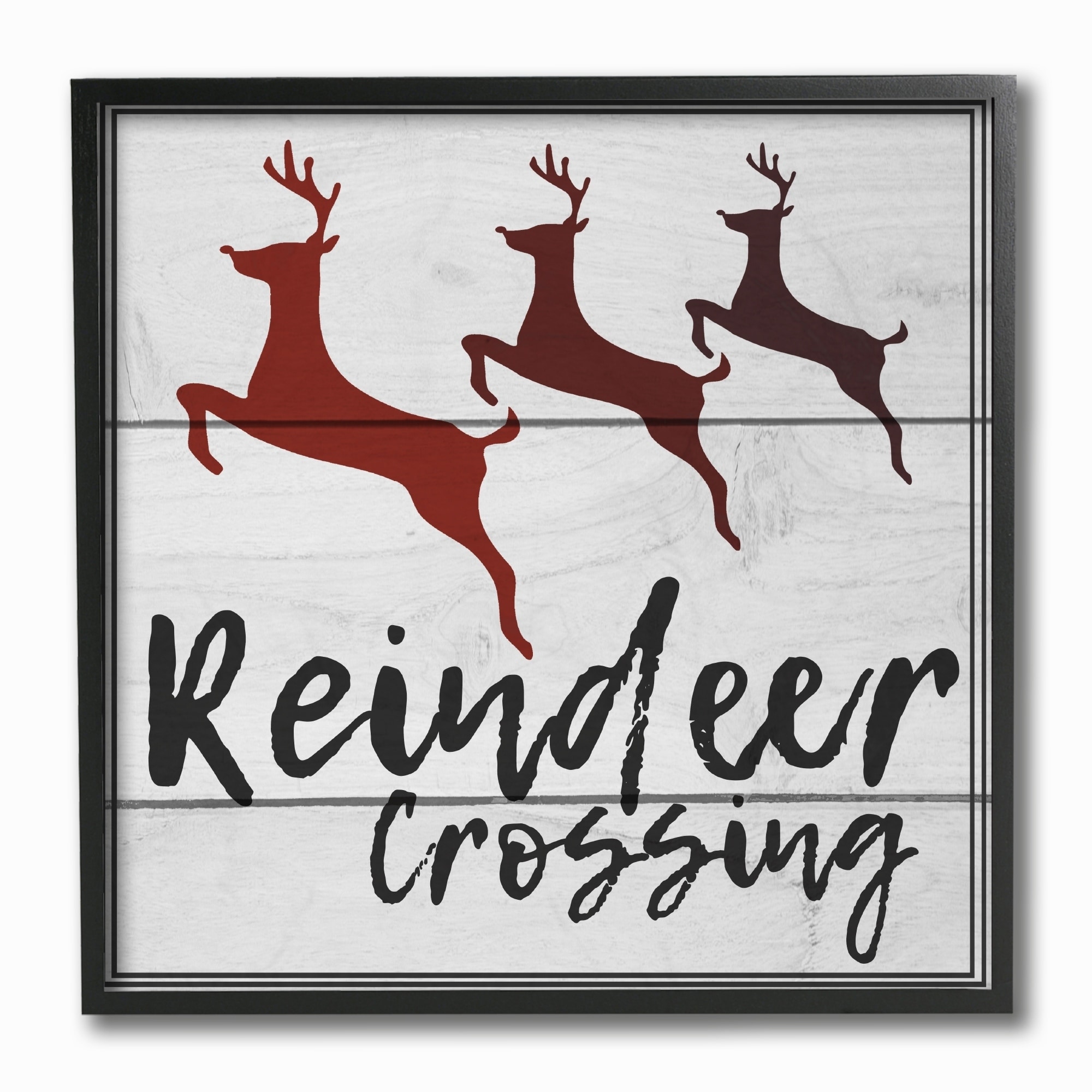 Stupell  Reindeer Crossing Sign Framed Giclee Texturized Art - 12 x 12