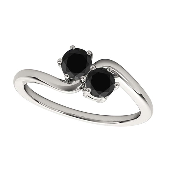 Mauli Jewels Engagement Rings for Women 1 Carat Two Stone Black Diamond Wedding Enagagement Ring 4 Prong-Setting 10K White Gold