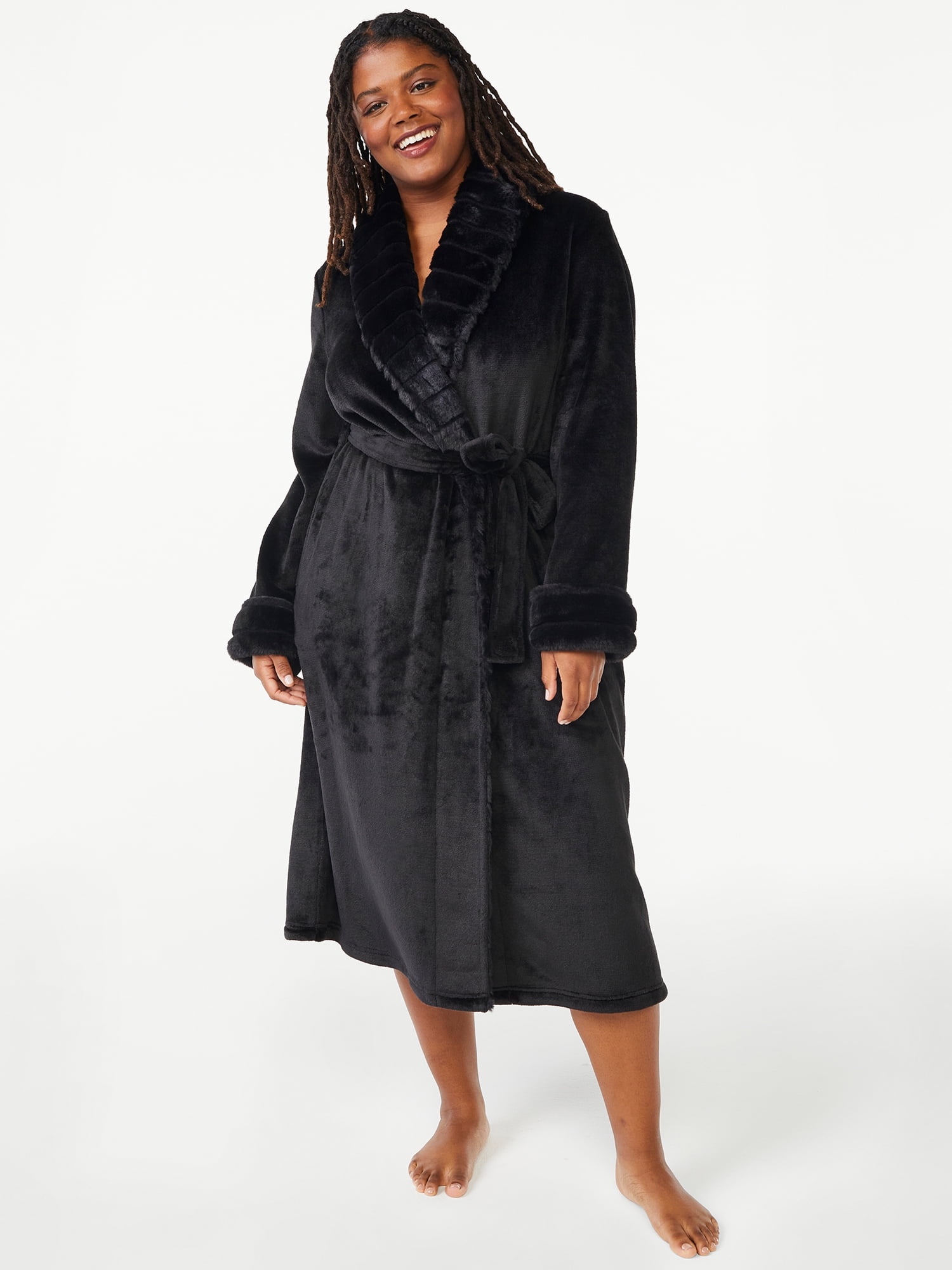 Joyspun Women’s Plush Sleep Robe, Sizes S to 3X