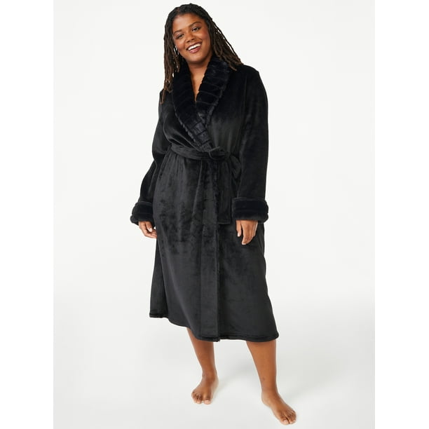 Joyspun Women’s Plush Sleep Robe, Sizes up to 3X
