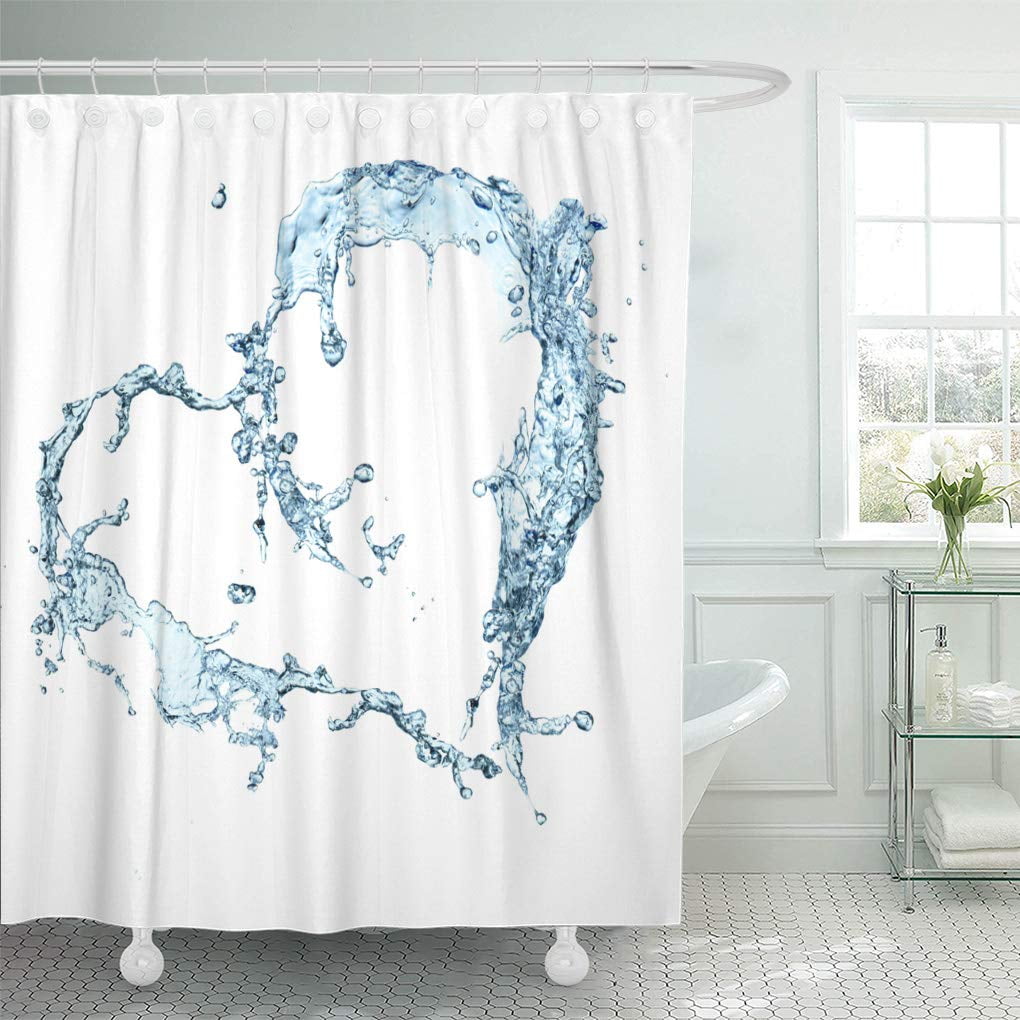 SUTTOM Blue Infinity Water Splash Heart Over White Symbol Clear Shower Curtain 66x72 inch