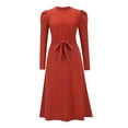 thumbnail image 4 of Seyurigaoka Women's Knit Midi Dress Long Puff Sleeve Solid Color Tie Back Dress, 4 of 8