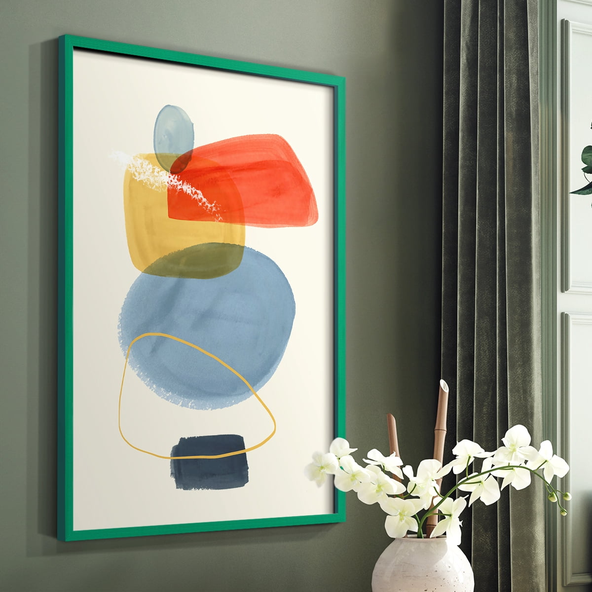 Bright Color Bundle I Framed Print in Green Solid Wood Framed Print No Nail Hanging