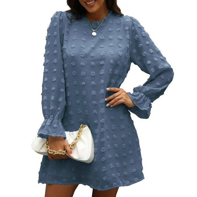 Vestido de manga larga para mujer vestido de manga larga con cuello redondo de gasa para dama para citas de vacaciones ANGGREK Otros