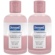 Dermasil AHA Glycolic Acid Toning Solution 2-Pack, Rose Water & Witch Hazel Toner, 4 Oz Ea