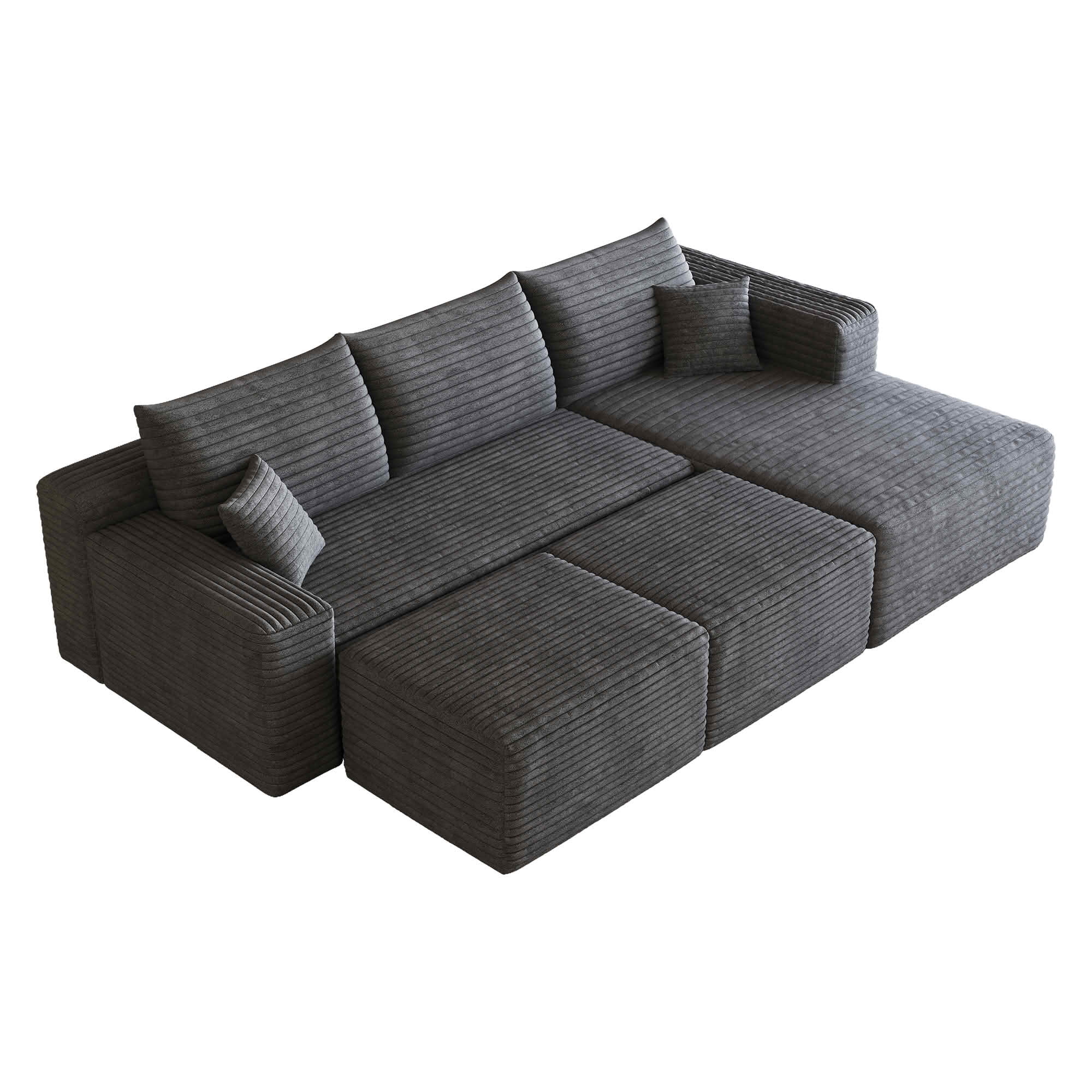 MAYEERTY 95 Inch U‑Shaped Cloud Sectional Sofa with 2 Ottomans, Modern Deep‑Seat Corner Couch, Plush Corduroy Reversible Sofa, No‑Assembly for Living Room Bedroom Apartment