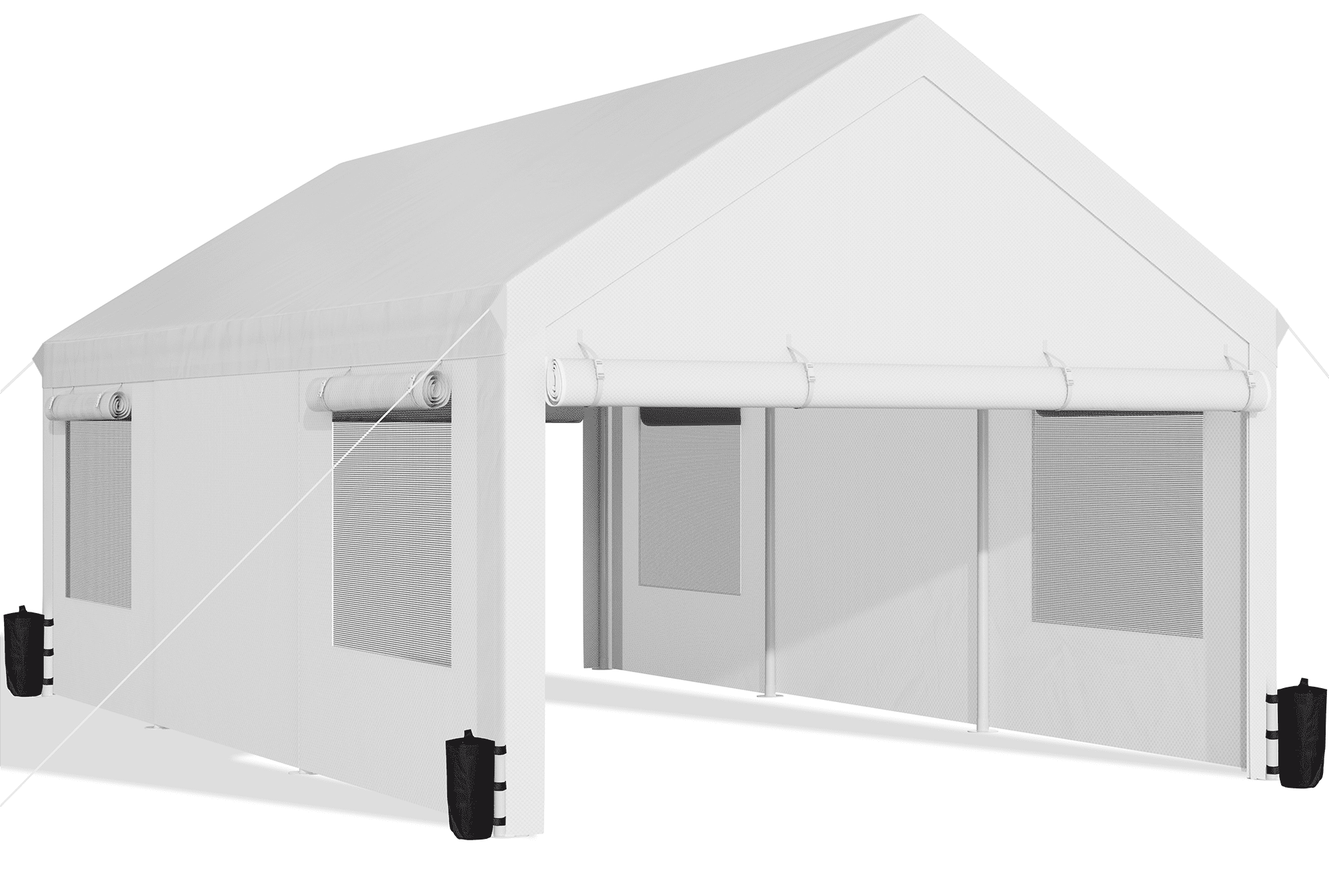 Walsunny 12x20 ft Carport with 4 Sandbags Heavy Duty Canopy with Roll-up Windows Portable Garage with Removable Sidewalls & Doors Car Canopy White