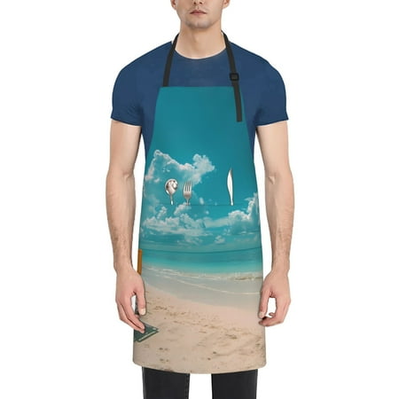 

Picia Shopping Cart On Tropical Beach Waterproof Apron for Unisex Adult - Adjustable Bib Apron with Pockets Ideal for Cooking Gardening Painting and Household Chores