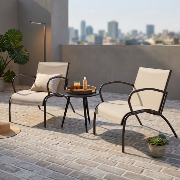 Hommoo 3-Piece Outdoor Patio Set, 2 Wide-Arm Aluminum Metal Chairs Coffee Table, Brown