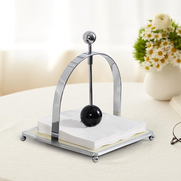 Servilletero de hierro, soporte para pañuelos con bola, estante de almacenamiento portátil liso, moderno para festivales, bares, restaurantes y salas Blanco