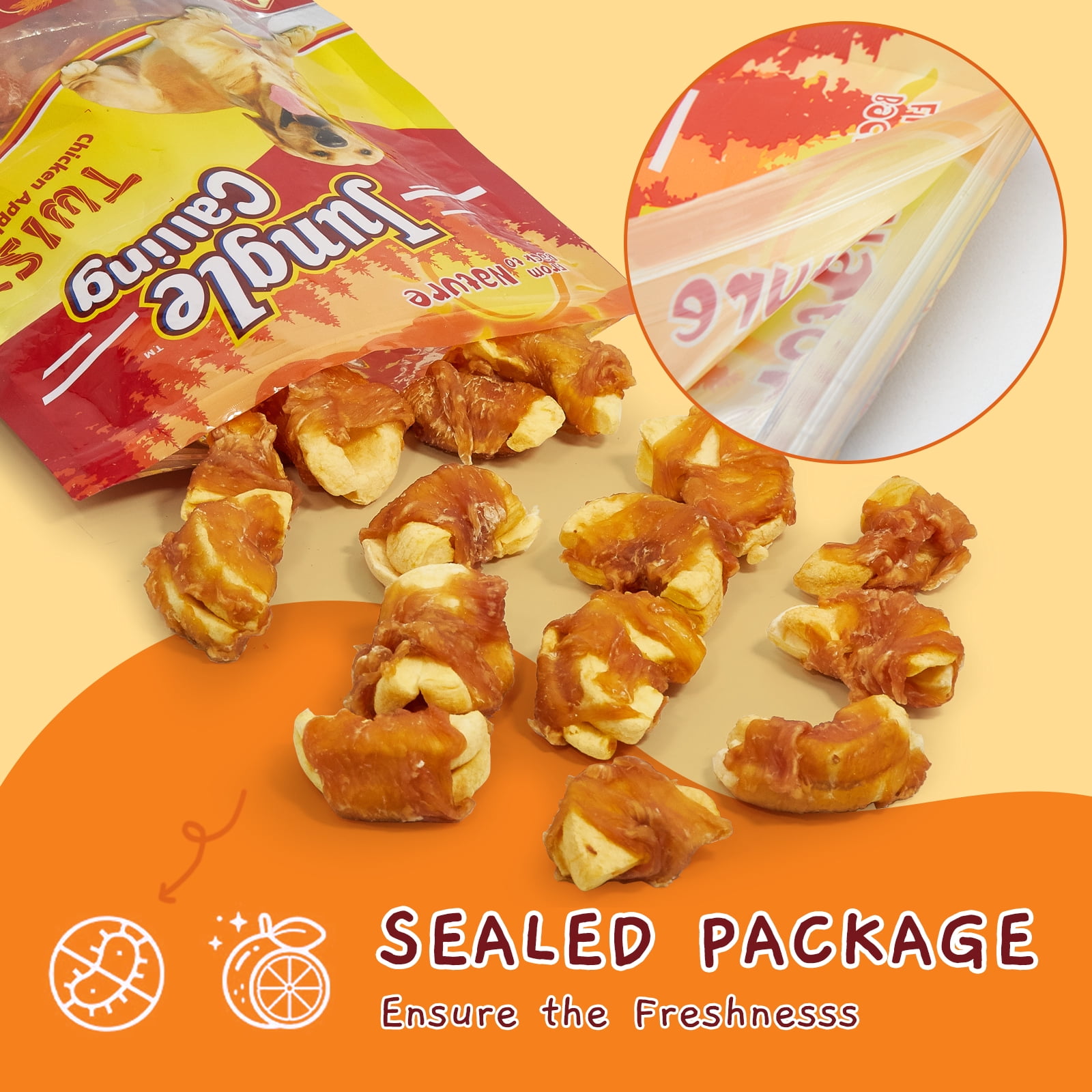 (2 pack) Jungle Calling Dog Treats, Skinless Chicken Wrapped Apple Treats,Gluten and Grain Free,Chewy