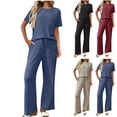thumbnail image 2 of Fengactive 2 Piece Lounge Sets for Women Vacation Outfits Fall Pajamas 2025 Matching Ribbed Casual Wide Leg Pants Sets, 2 of 8