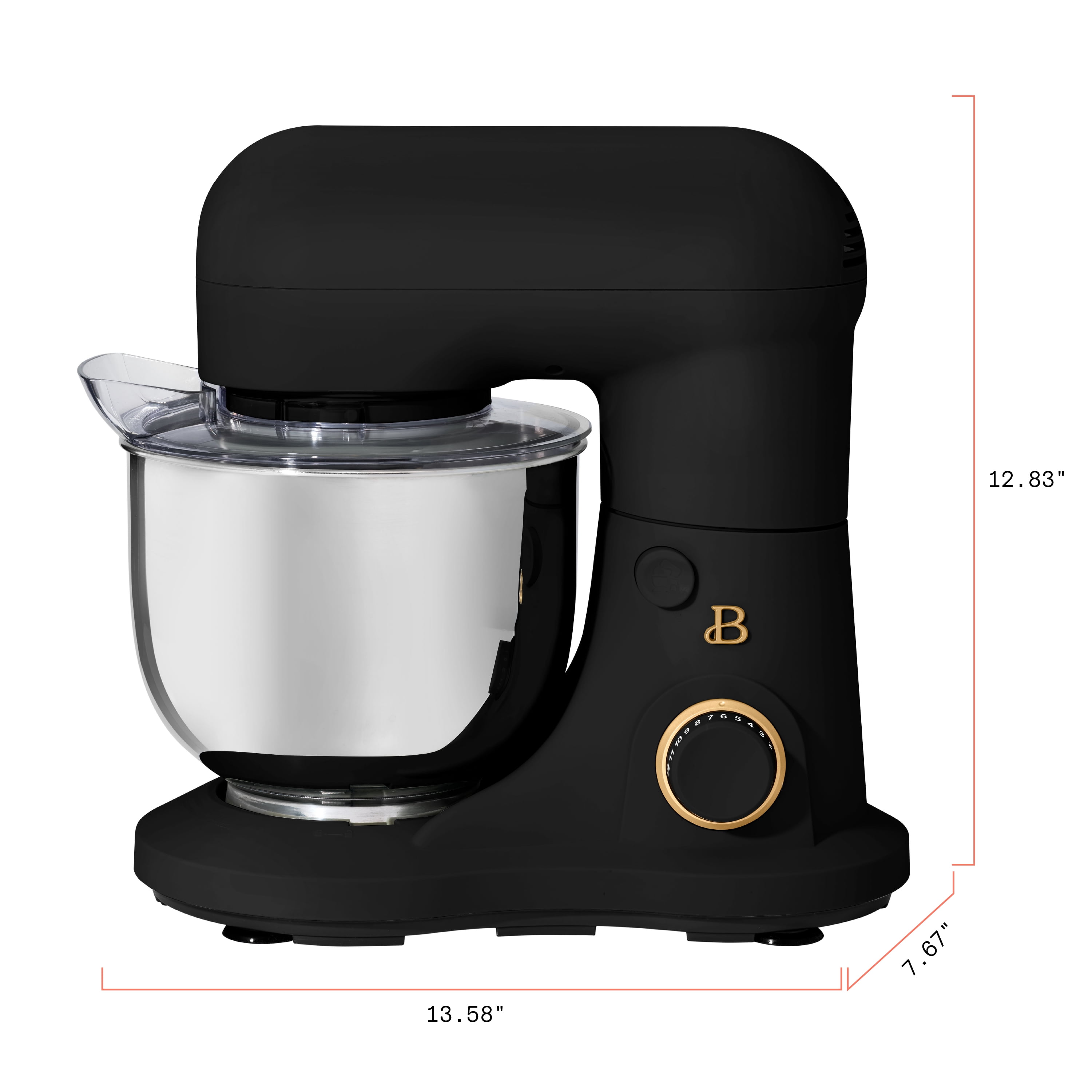 Beautiful 3.5 Qt Stand Mixer, Black Sesame with Flat Beater, Dough Hook, Balloon Whisk