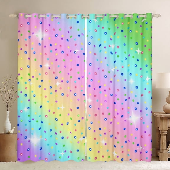 jejeloiu Colorful Sparkle Galaxy Blackout Curtains Set of 2 (52x84 Each),Rainbow Sequin Print Window Curtains,Multicolor Ombre Curtains and Drapes For Child,Ultra Soft Room Decor