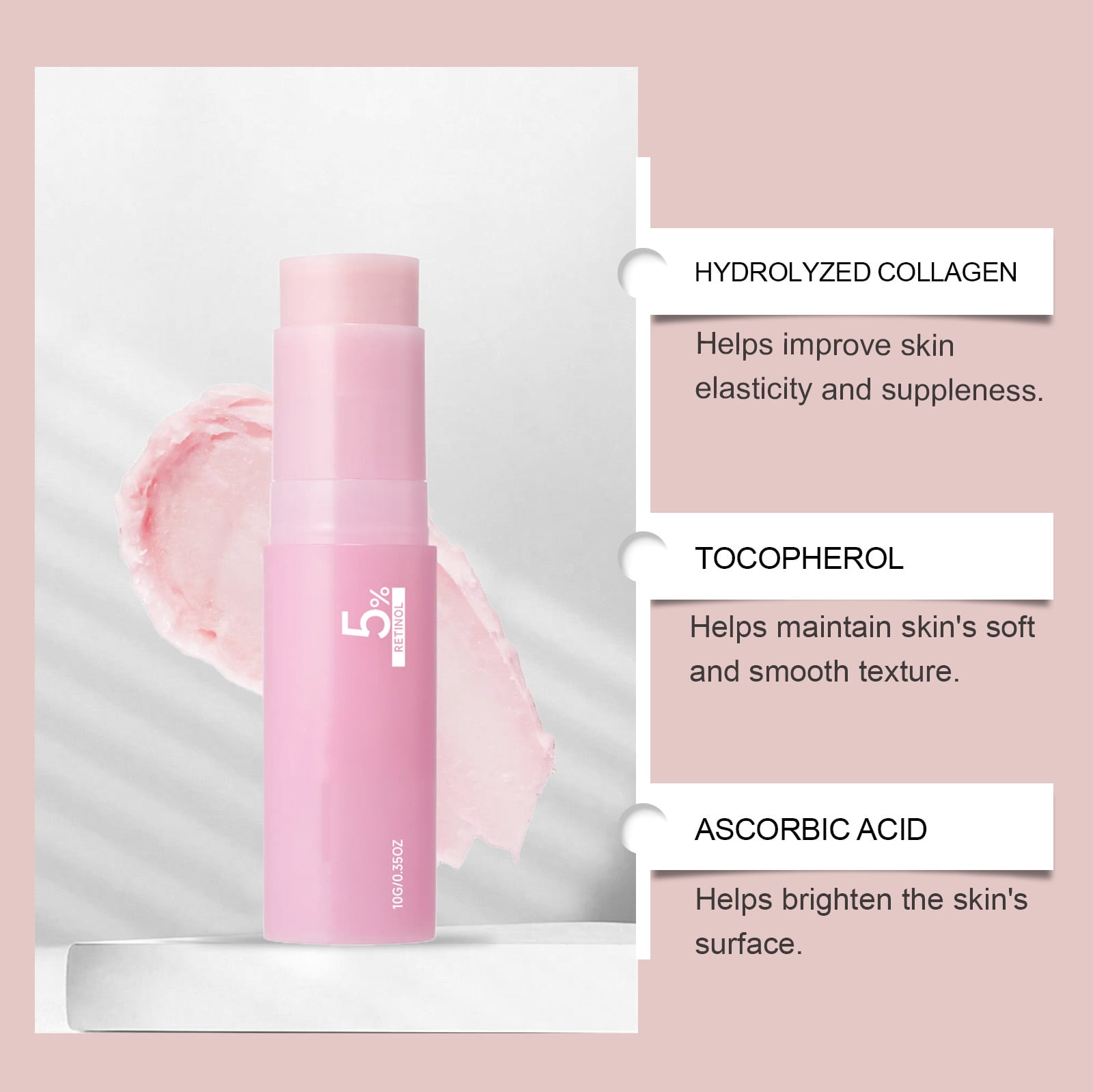 Alvantor Pink Collagen Volume Multi Balm for Face Neck Dry Skin with 5% Retinol, Hydrating Collagen Balm, Smooth Supple Texture, 0.35oz