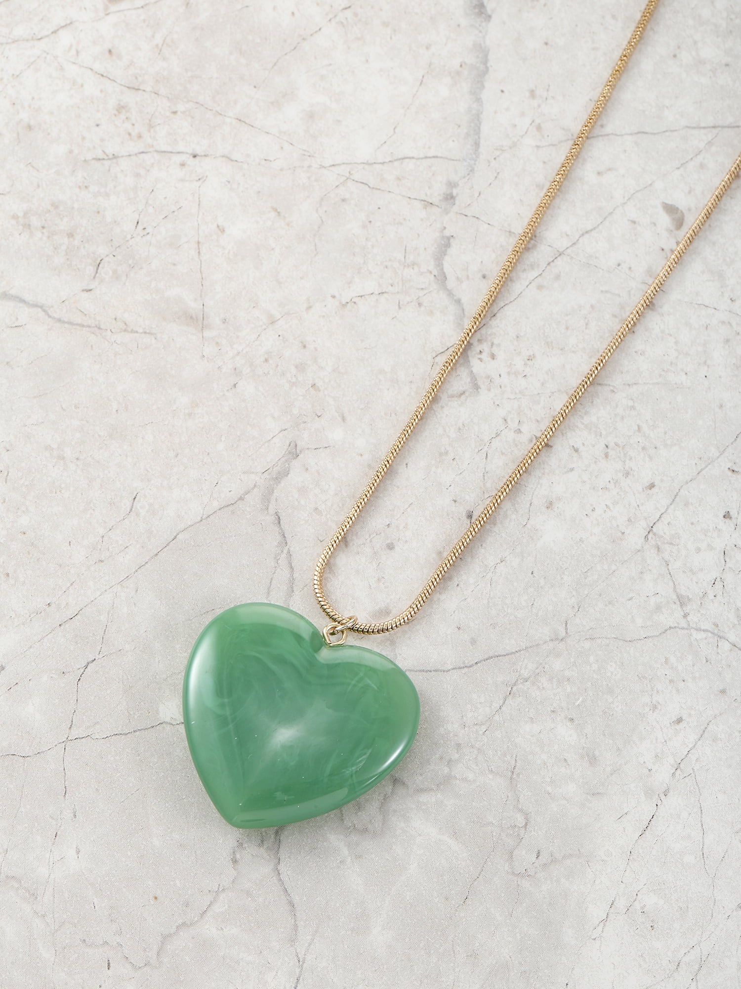 Time and Tru Goldtone Jade Green Heart Motif Necklace, 1 Piece