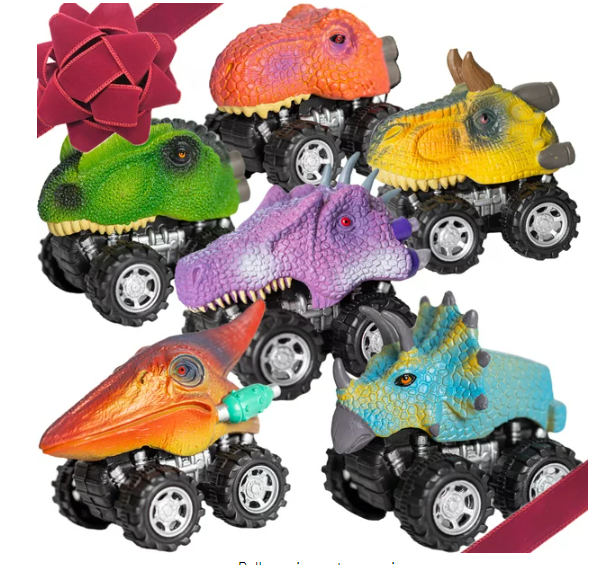 TOYLI Dinosaur Toys 6 Pack Pull Back Dino Cars for Kids Fun Monster