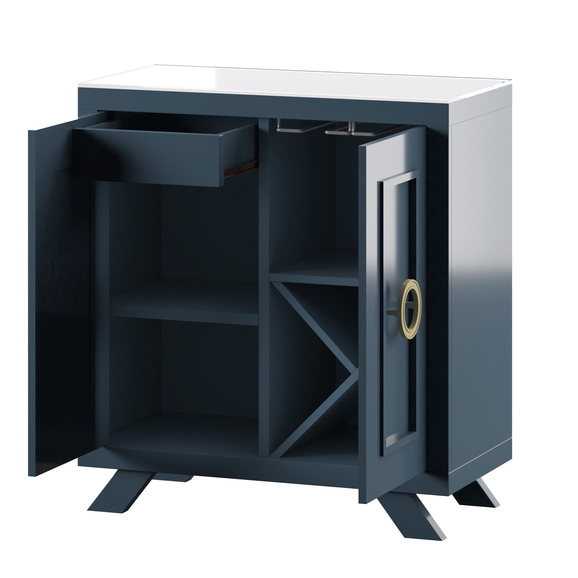 Twin Star Home Bar Cabinet with Stemware Rack, Fontana Blue