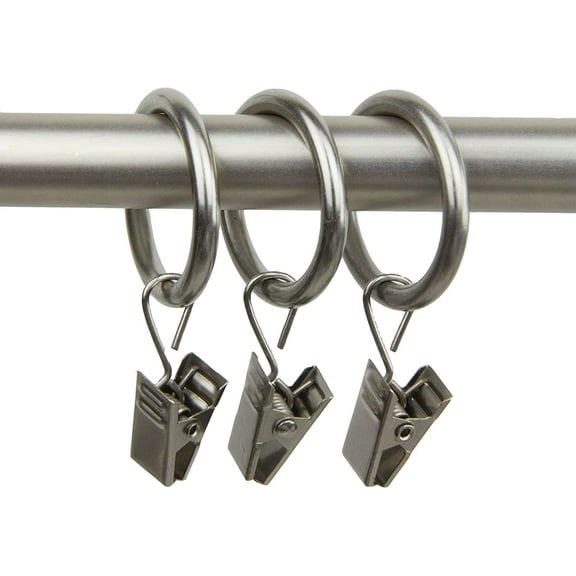 10 Count 1-Inch Curtain Rings with Clip for Windows, Satin Nickel