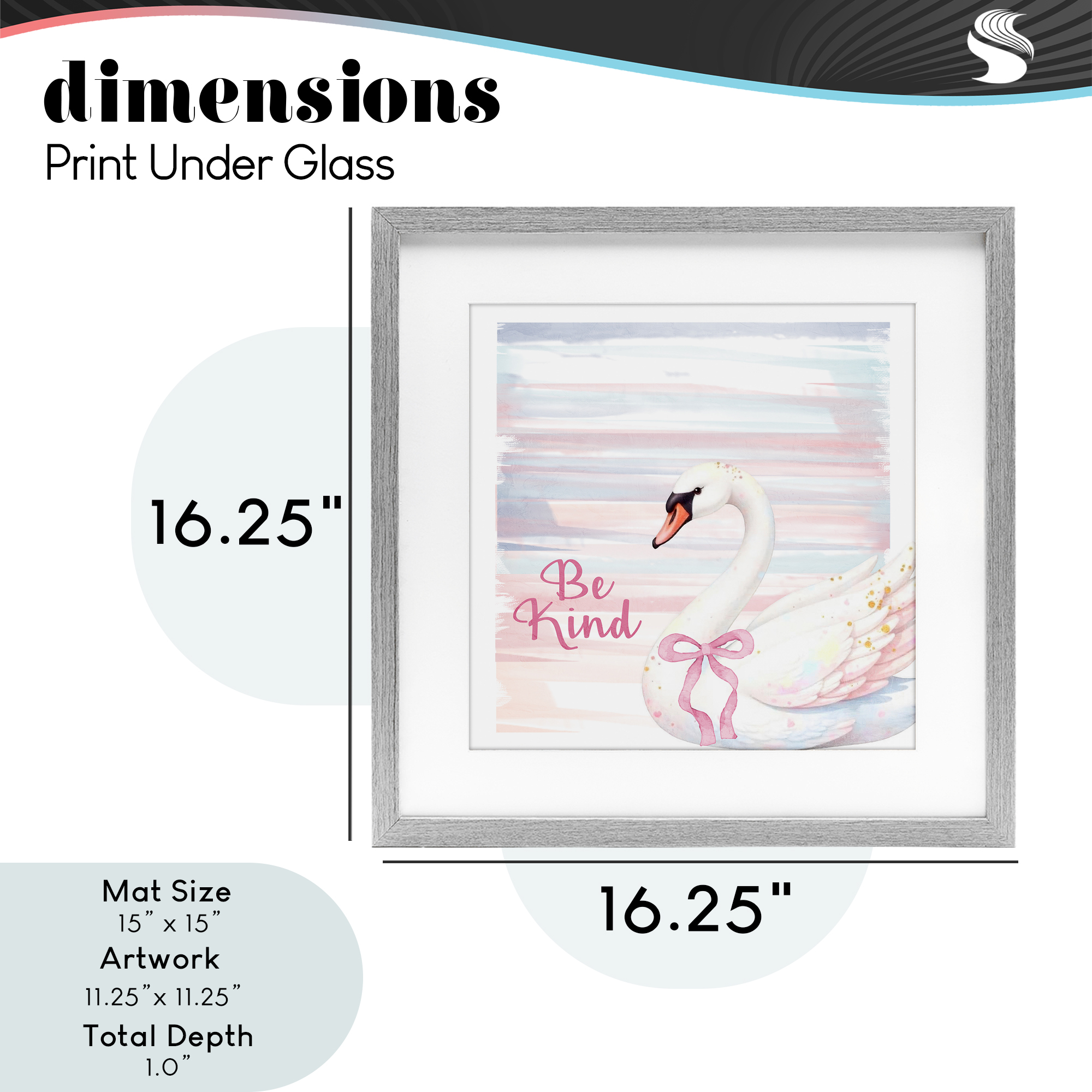 Be Kind Pastel Swan Gray Framed Print Under Glass, design by Kim Allen