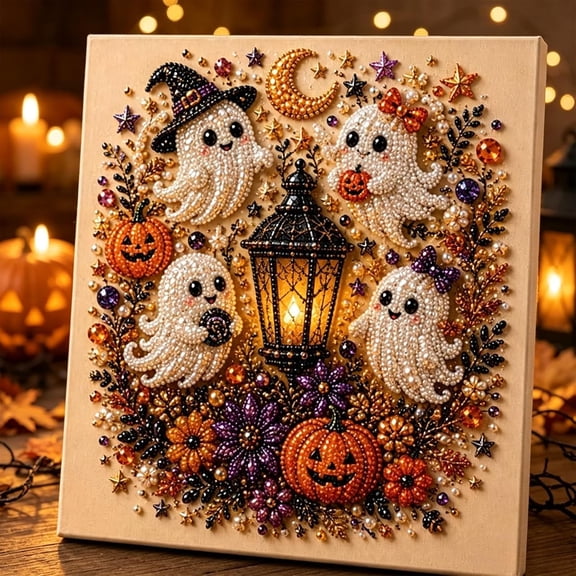 Halloween Ghost Pearl Art DIY Kit 3D Diamond Painting Craft with Cute Halloween Design Pearl Art Kits for Adults DIY Fall Home Decor Wall Art for Parties and Seasonal Gifts (#A)