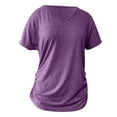 thumbnail image 6 of HCURIBAD Ruched Tops for Women, Women's Short Sleeve Shirts V Neck Blouse Ruched Business Casual Basic Tunic Tops S-2XL, Batwing Tops for Women Purple 2XL, 6 of 8