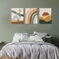 thumbnail image 4 of Boho Wall Art Set Of 3, Mid-Century Modern Wall Art, Framed Canvas Paintings Neutral Abstract Geometric Prints Sun Desert Plant Rainbow Nature Minimalist Artwork Boho Wall Decor for Bathroom Bedroom, 4 of 6