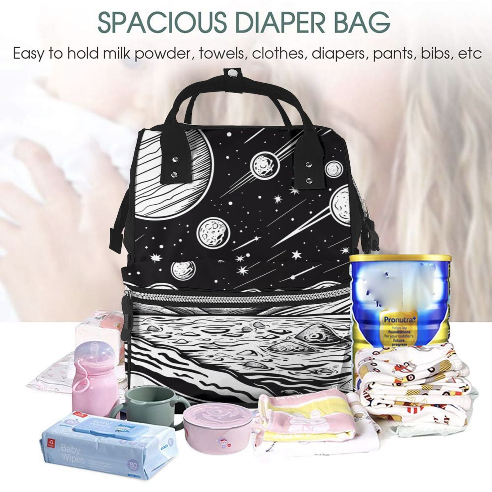 Fuzoiu Cosmic Landscape Celestial Art Print Diaper Bag Backpack,Baby Essentials Travel Tote,Multi function Waterproof Diaper Bag, Travel Essentials Baby Bag - Unisex