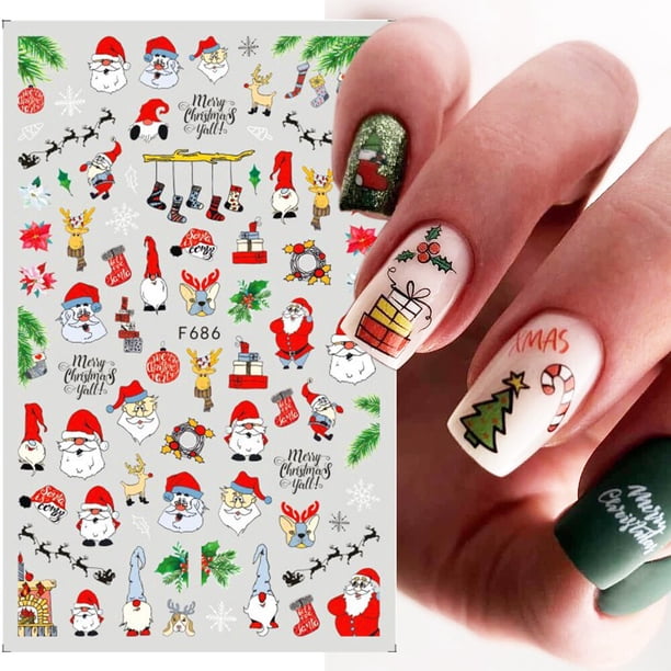 Pegatinas de uñas de Navidad 3D, navidad, adornos de invierno, adornos deslizantes para guantes de árbol de nieve, linternas, decoración, sombreros de Papá Noel, stickers uñas navideñas