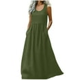 thumbnail image 3 of Xcmzpl Women's Summer Beach Tank Dresses Linen Sleeveless Maxi Dresses Solid Scoop Neck Flowy Dresses with Pocket Vacation Outfits, 3 of 8