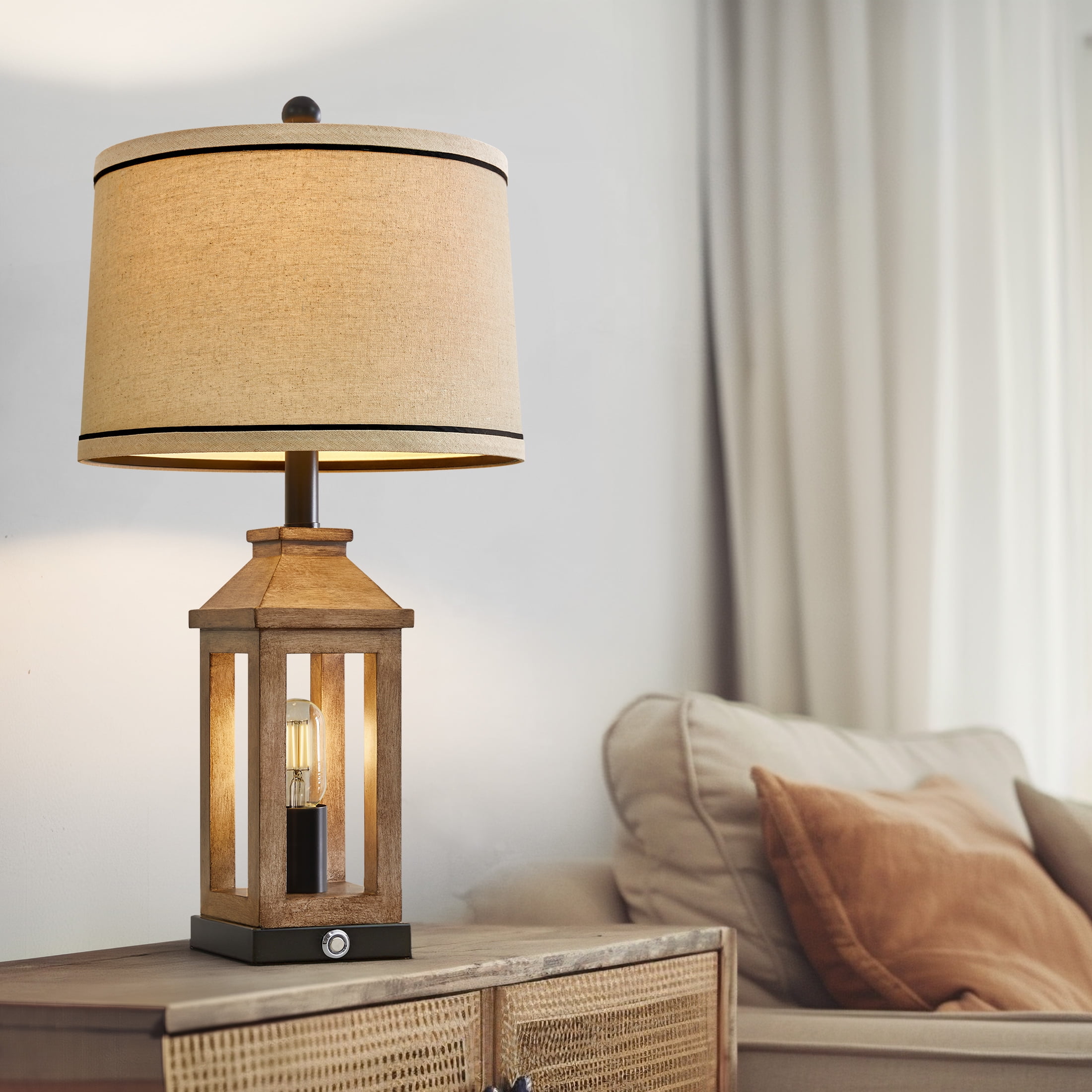 Oneach 3 Way Dimmable Table Lamp with USB A+C Ports for Bedroom Living Room 23.75" Vintage Farmhouse Nightstand Bedside Lamps Resin (2 Bulbs Included)