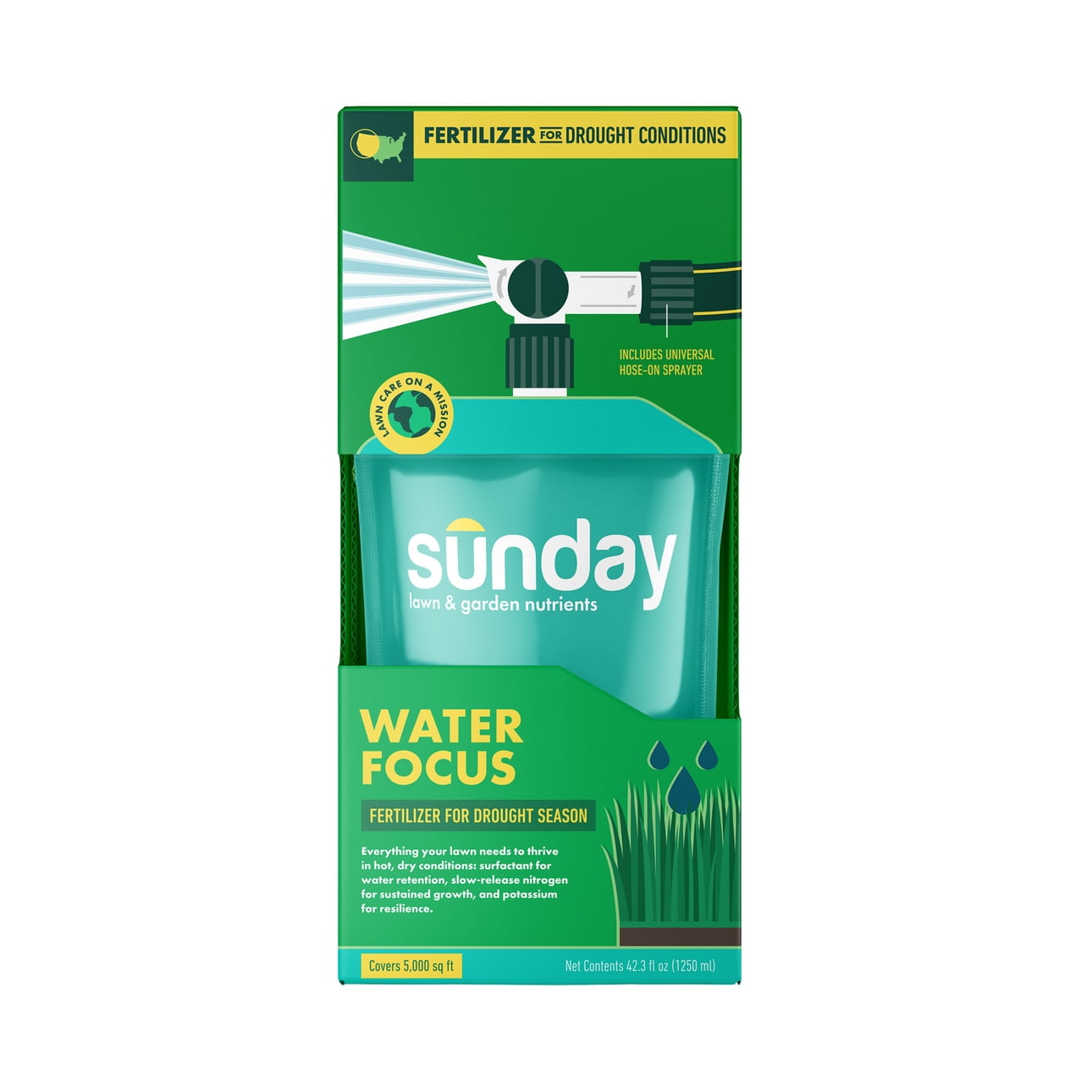 Sunday Water Focus Lawn Fertilizer for Drought Season (18-0-3), 42.3 oz