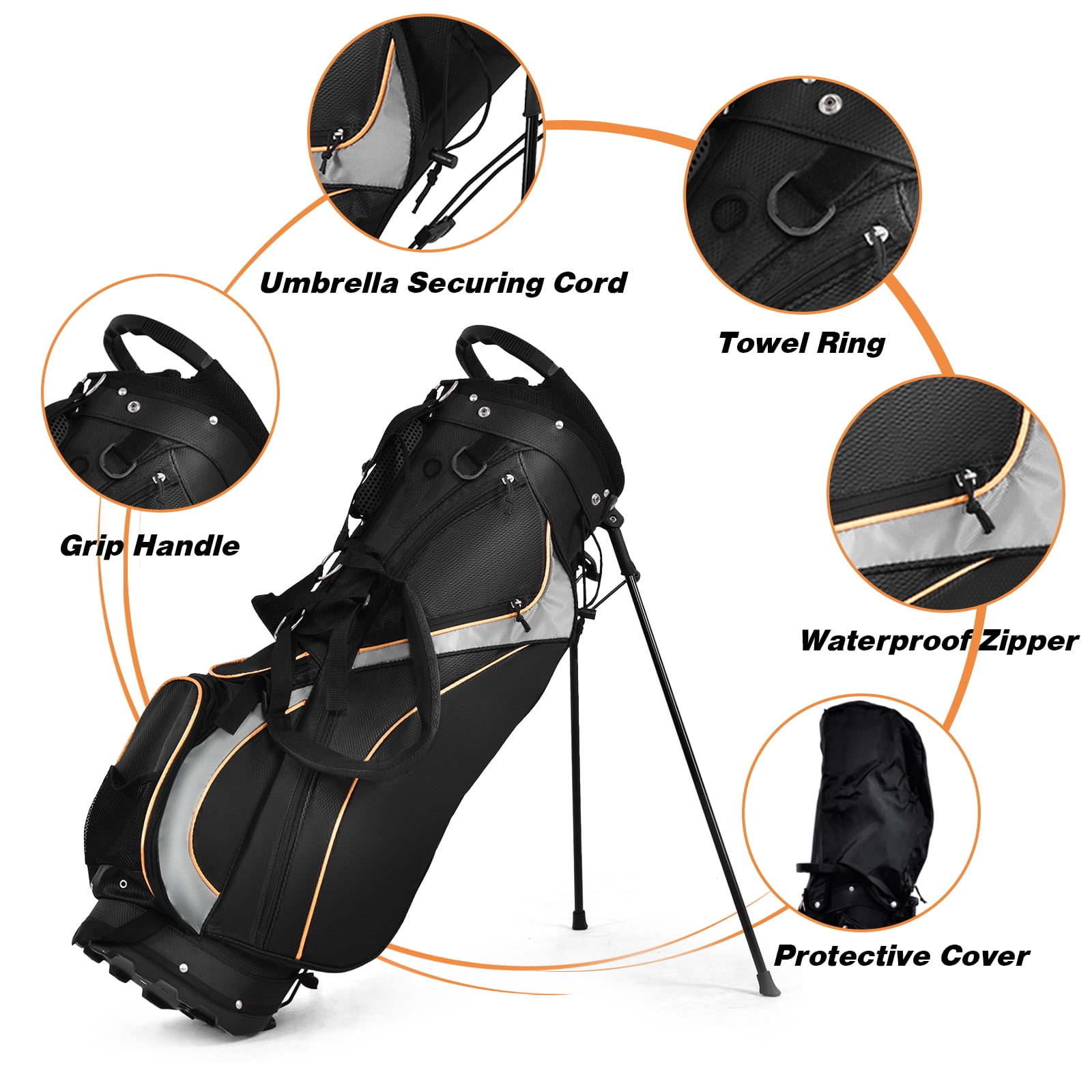Costway Golf Stand Bag Portable Lightweight Golf Carry Club Bag w/ 8-way Divider