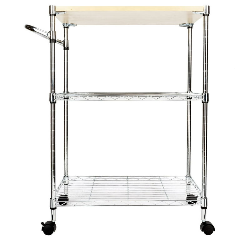 Tcbosik 3 Tier Bakers Rack Kitchen Cart with Wheels Rolling Storage Cart with Handle Trolley Cart for Kitchen Restaurant Silver