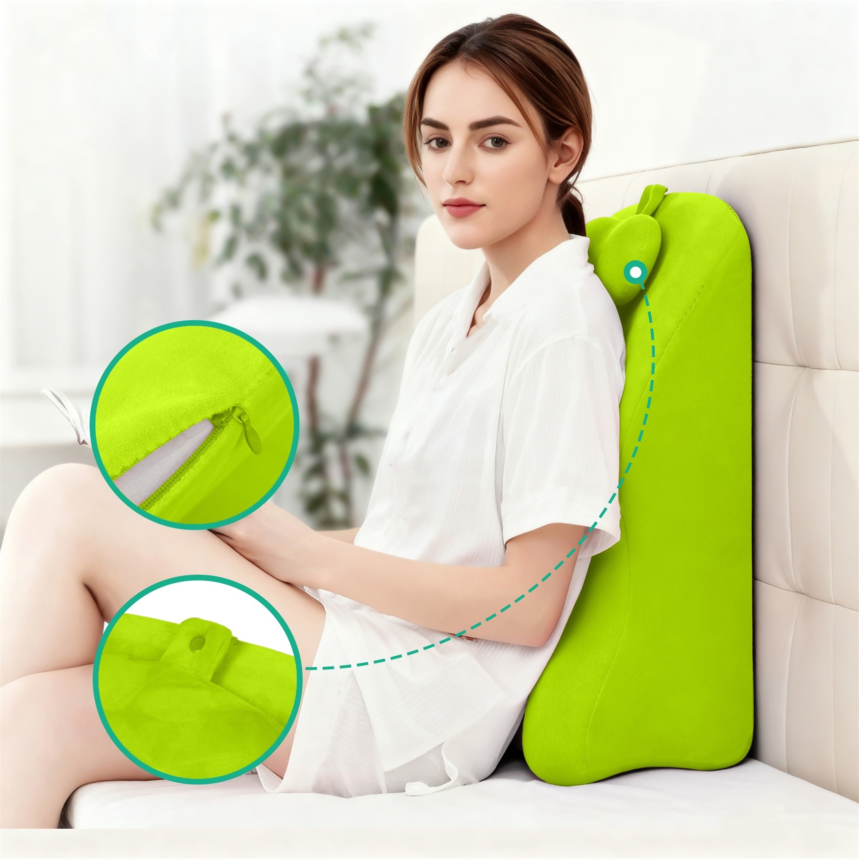 Alvantor Bed Wedge Pillow with Memory Foam Ergonomic Spinal Posture Support for Sleeping and Acid Reflux, Heartburn Green
