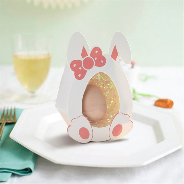 Party Decor Easter Party Paper Box Rabbit Cartoon Transparent Visible Candy Box DIY Folding Color Gift Box 10/Pack