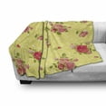 thumbnail image 3 of Rose Soft Flannel Fleece Throw Blanket, Old Fashioned Pattern Feminine Romantic Bouquets Corsage on Dotted Backdrop, Cozy Plush for Indoor and Outdoor Use, 60" x 80", Yellow Coral Green, by Ambesonne, 3 of 6
