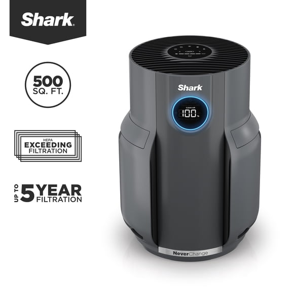 Shark NeverChange 500 St Ft HEPA Air Purifier, 5-Year HEPA-Exceeding Filter, Captures Pollutants, Pet Dander, Dust, and Smoke, HP150 Gray