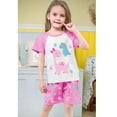 thumbnail image 2 of DDSOL Toddler Girls Pajamas Dinosaur Graphic Short Sleeves Cotton Sleepwear Sets 4-Piece Pink 4T, 2 of 6