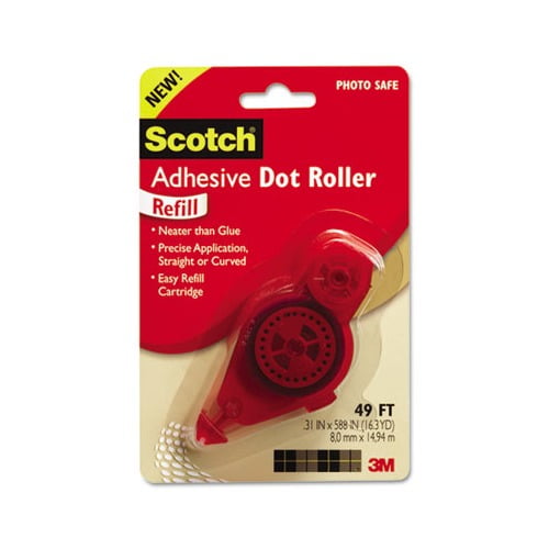 Scotch Adhesive Dot Roller Refill, Clear, 1/3 in. x 49 ft, 1 Roller