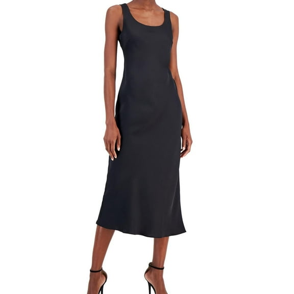 Anne Klein Womens Solid Bias Cut Midi Dress, Black, 8