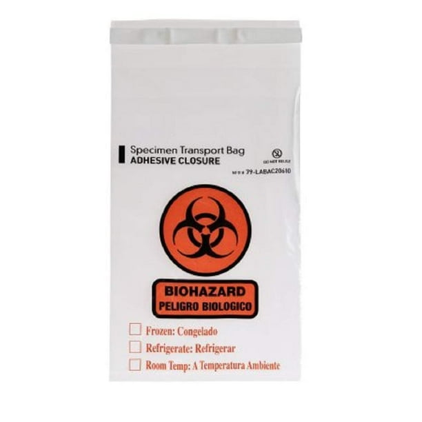 Specimen Transport Bags 6" x 10". Pack of 1000 Biohazard Lab Bags with