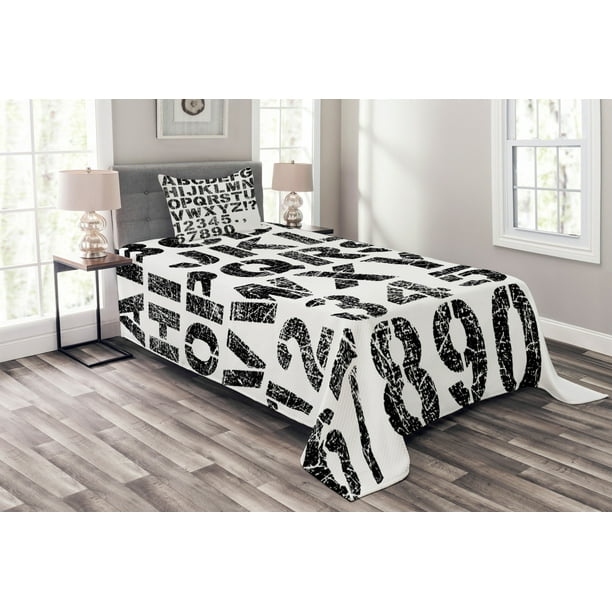 Letters Bedspread Set, Alphabet Concept Grunge Stencil Letters and