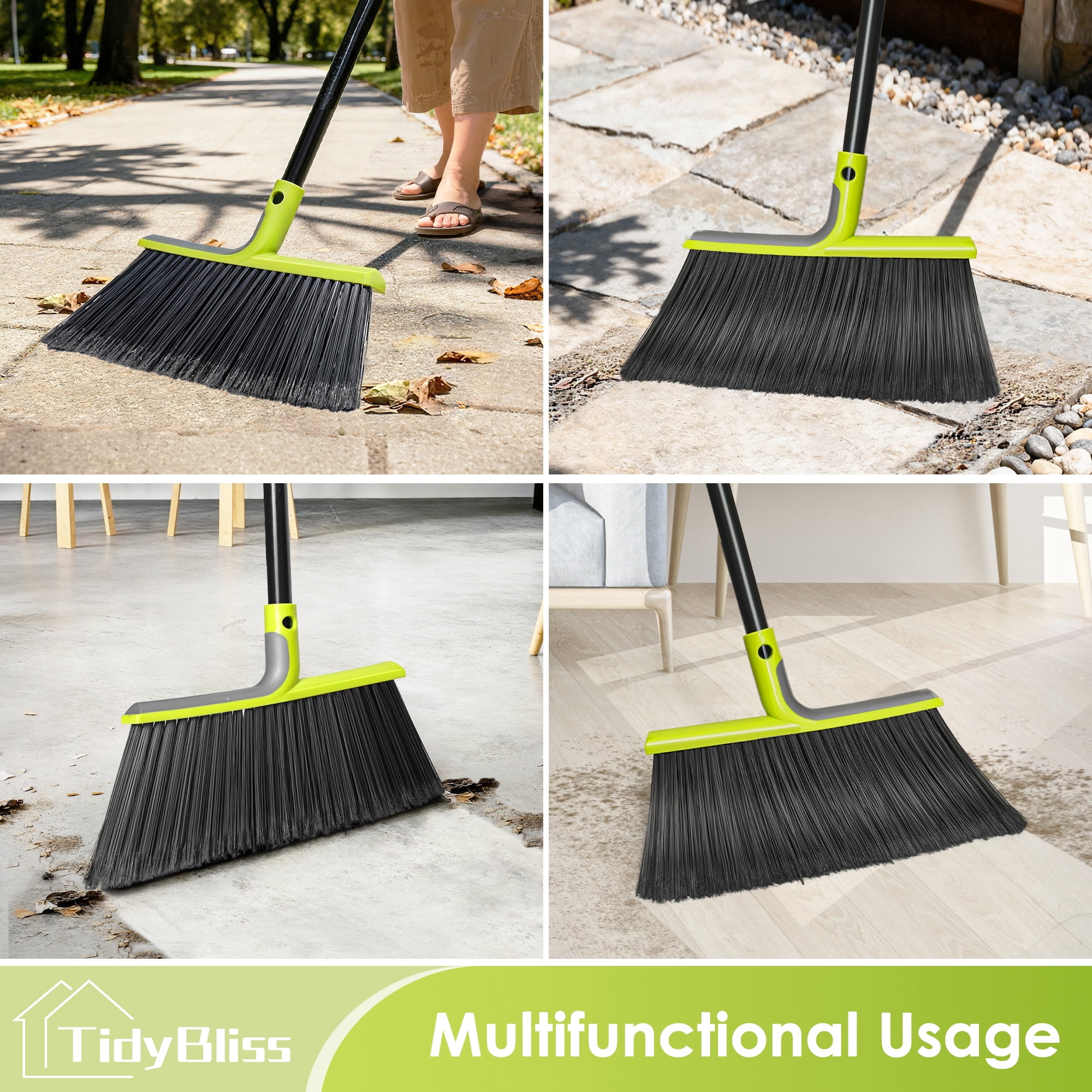 TidyBliss 4 Packs Outdoor Broom Heavy Duty, 56 inches Tall Angle Brush (Green)