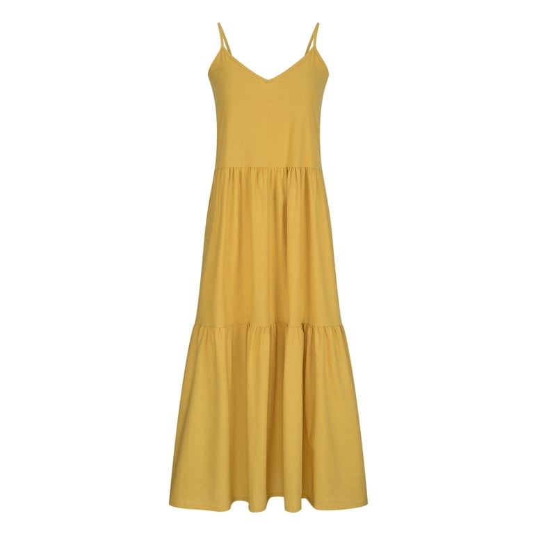 Jsaierl Cotton Linen Dresses Women Summer Casual Sleeveless Maxi Dress  Loose Fit Solid Color V Neck Dress Bohemian Soft Dresses 2024 - Walmart.com