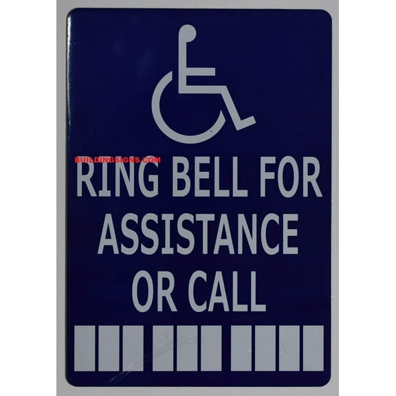 Ring Bell for Assistance OR Call with Symbol Sign (Blue, Aluminum, 7x10, Double Sided Tape)-The Pour Tous Blue LINE