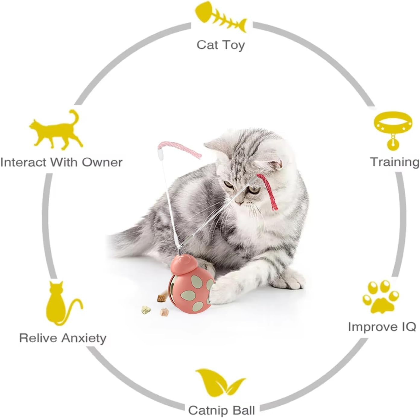 Interactive Cat Toys, Beetle Not Tumbler Design with Teasing Stick, Indoor Cat Toys, Snack Dispenser for Kittens Exercise and Boredom Relief, Feeding Pet Supplies