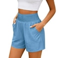 thumbnail image 4 of Smsaxvxz Womens Summer Shorts Fashion Casual Solid Stretchy Waist Shorts with Pockets Blue 2XL, 4 of 5